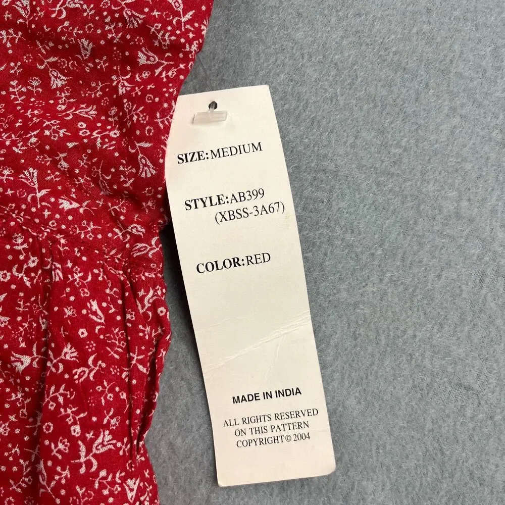 NWT At Last & Company Vtg Ruffled Cottagecore Red Floral Mini Skirt Women's Med